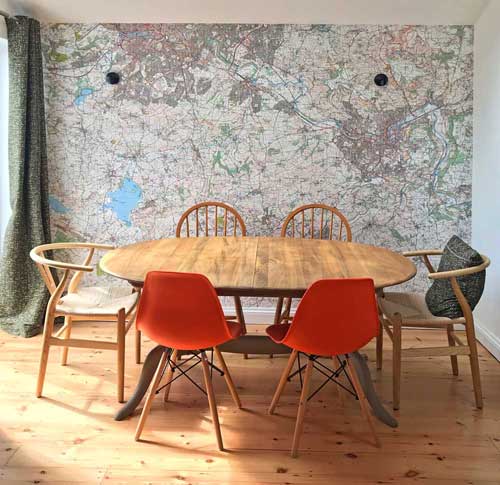Ordnance Survey Explorer map wallpaper living room
