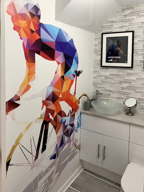wallpaper mural from artwork of cyclist 