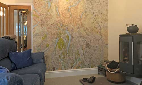OS Explorer 25k map wallpaper in living room