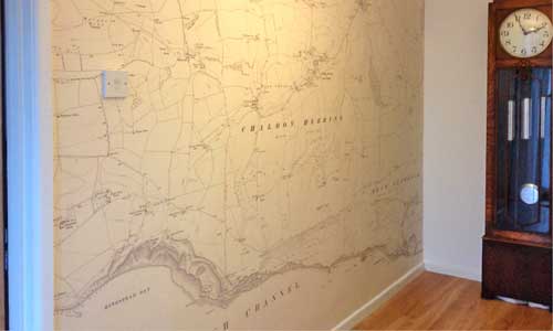 historic OS map wallpaper in hallway