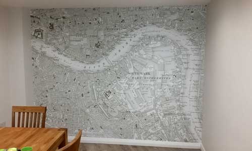 historic map wallpaper mural in living room