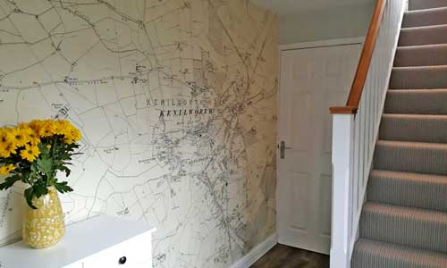 historic OS map wallpaper in hallway